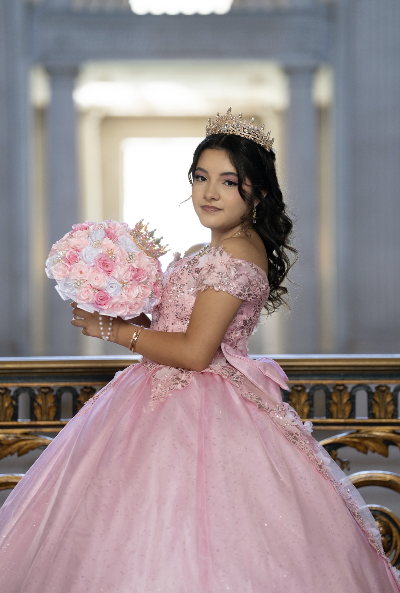 Quinceañera portrait on grand staircase